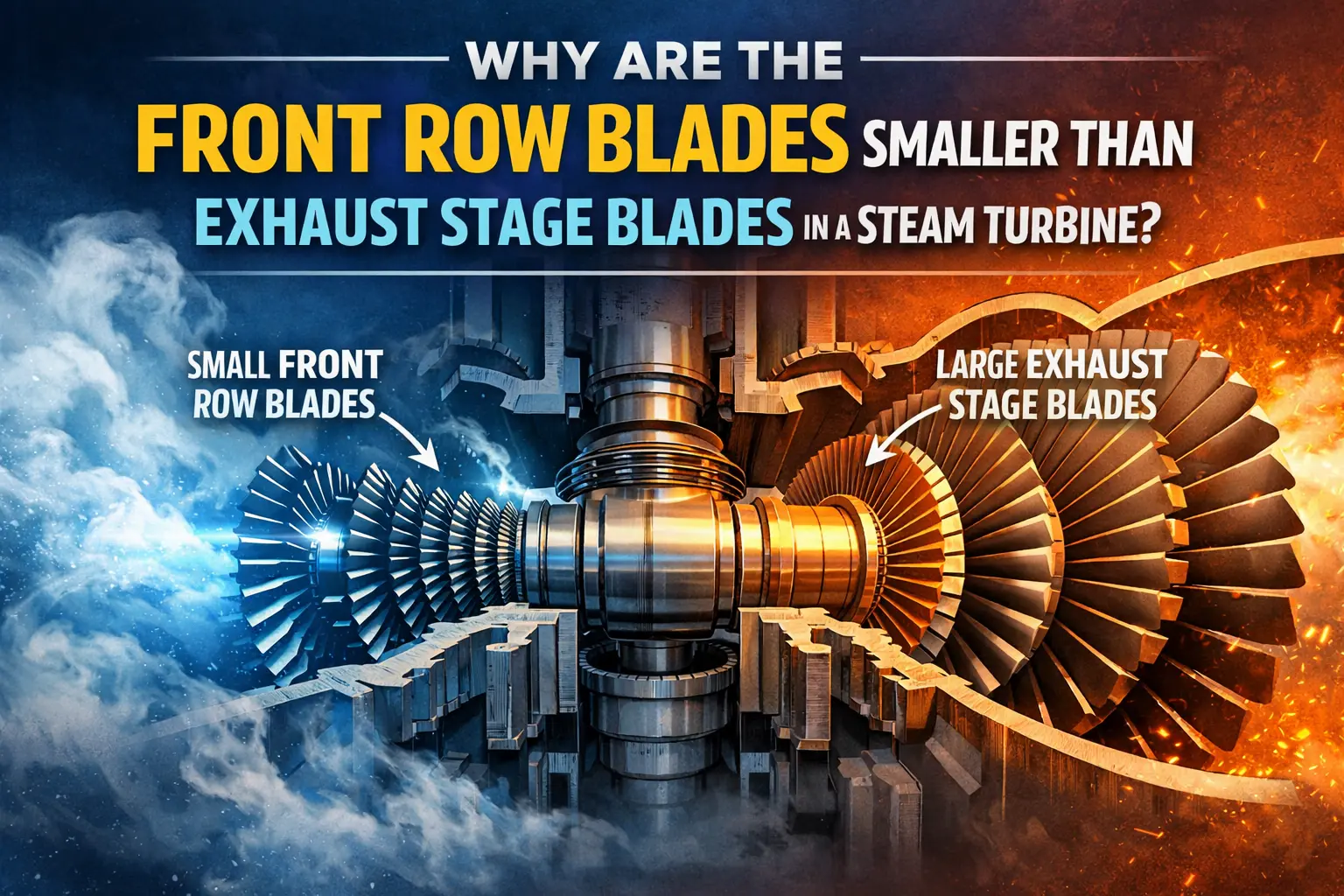 Why Are the Front Row Blades Smaller Than Exhaust Stage Blades in a Steam Turbine?